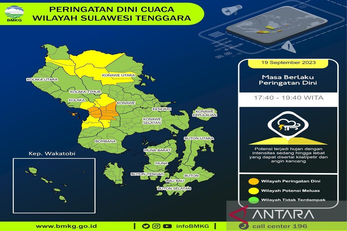 Prediksi potensi hujan ringan di Kolaka dan Kolaka Timur