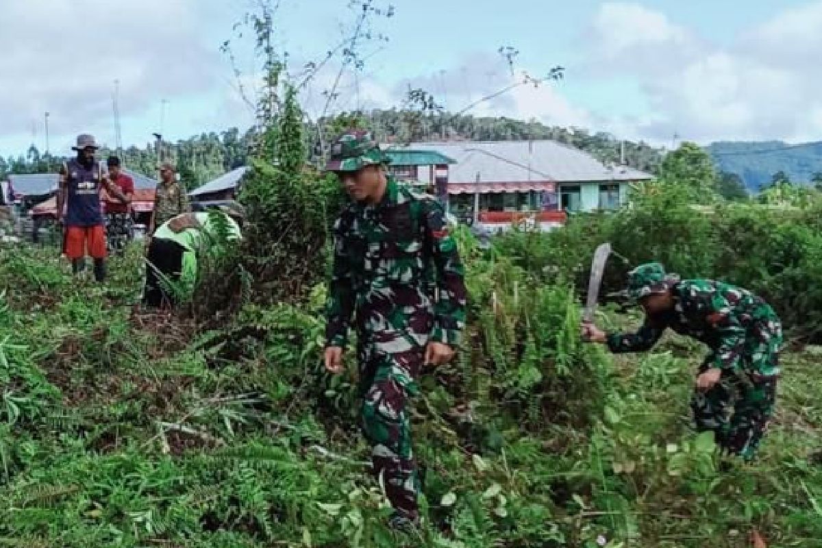 Satgas Yonif Raider 200/BN bantu membuka lahan untuk kebun warga Elelim