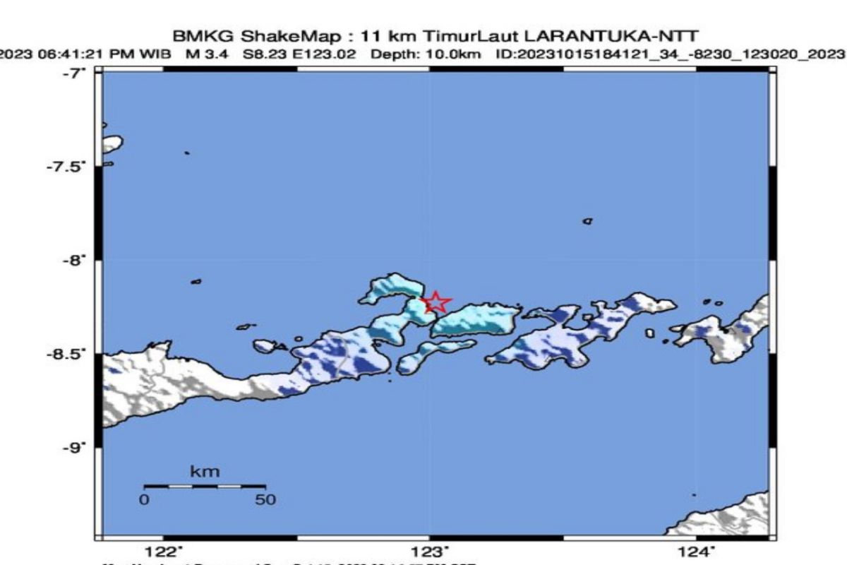 Pusat gempa Laranruka (ANTARA/HO-Tanggapan layar)