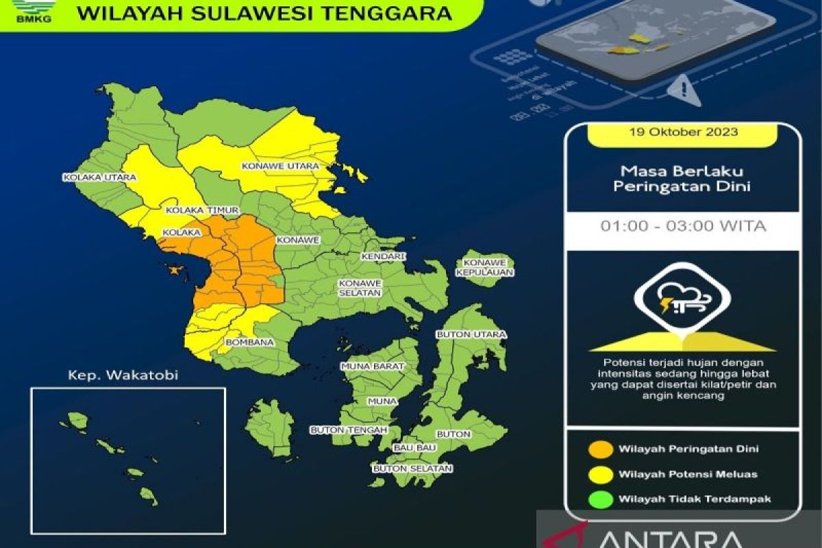 BMKG prediksi Kabupaten Kolaka dan Kolaka Timur mulai hujan kategori sedang