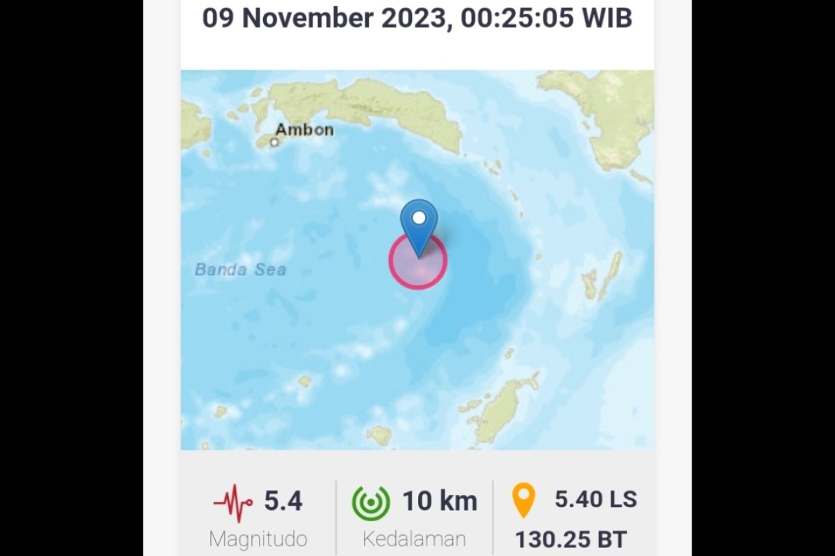 Tercatat 45 kali gempa bumi susulan terjadi di wilayah Laut Banda