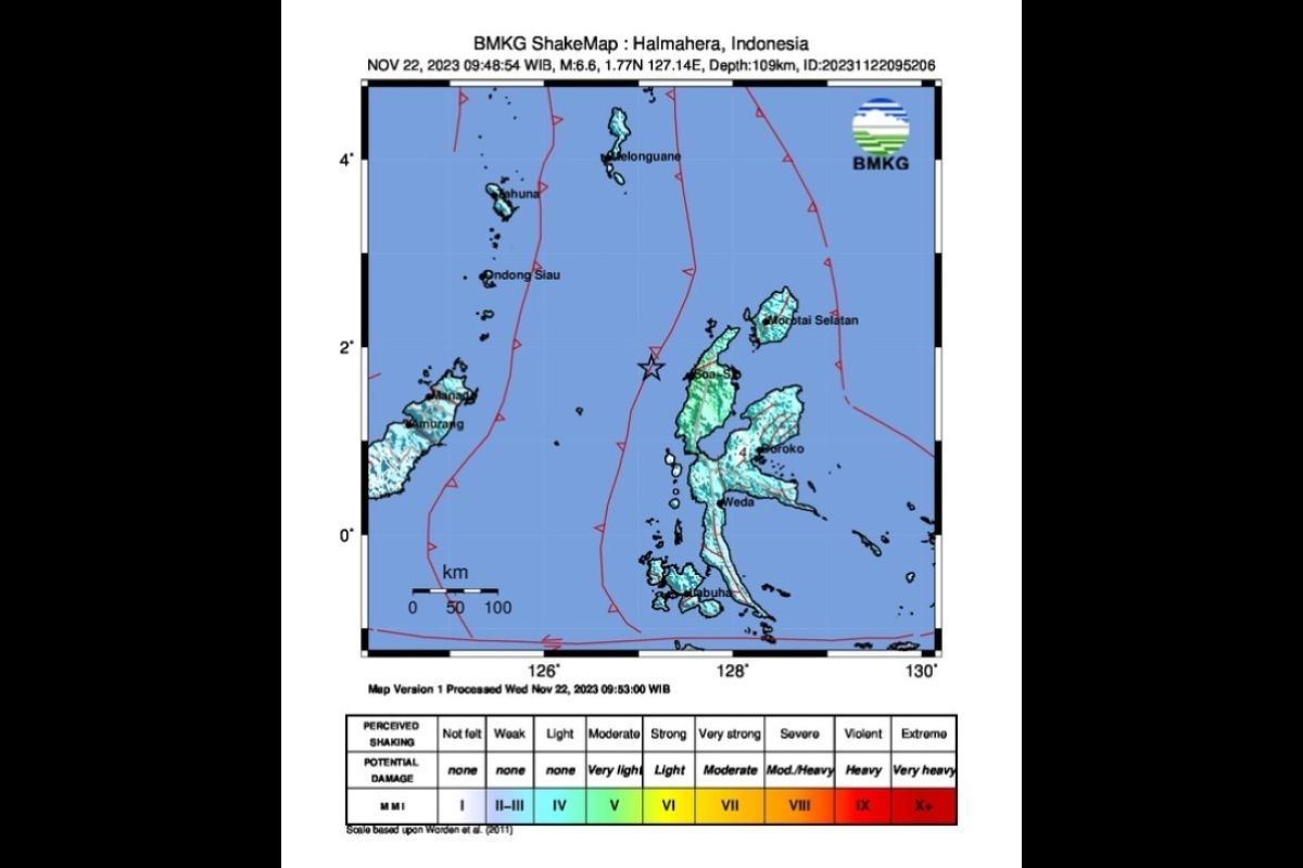 BMKG: Gempa magnitudo 6,6 guncang barat laut Halmahera Barat