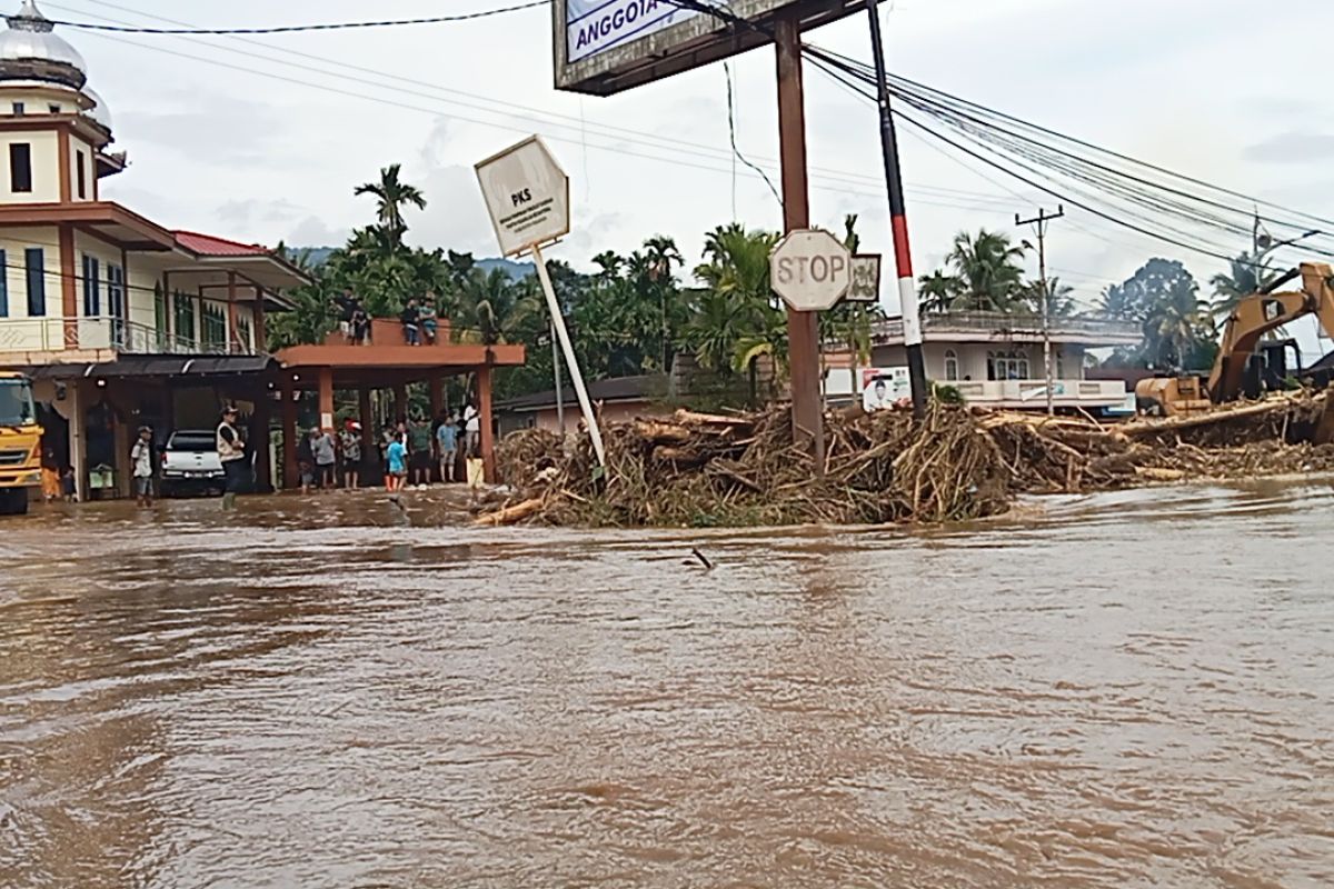 Tim gabungan BPBD Pasaman bersihkan material kayu sebabkan banjir (Video)