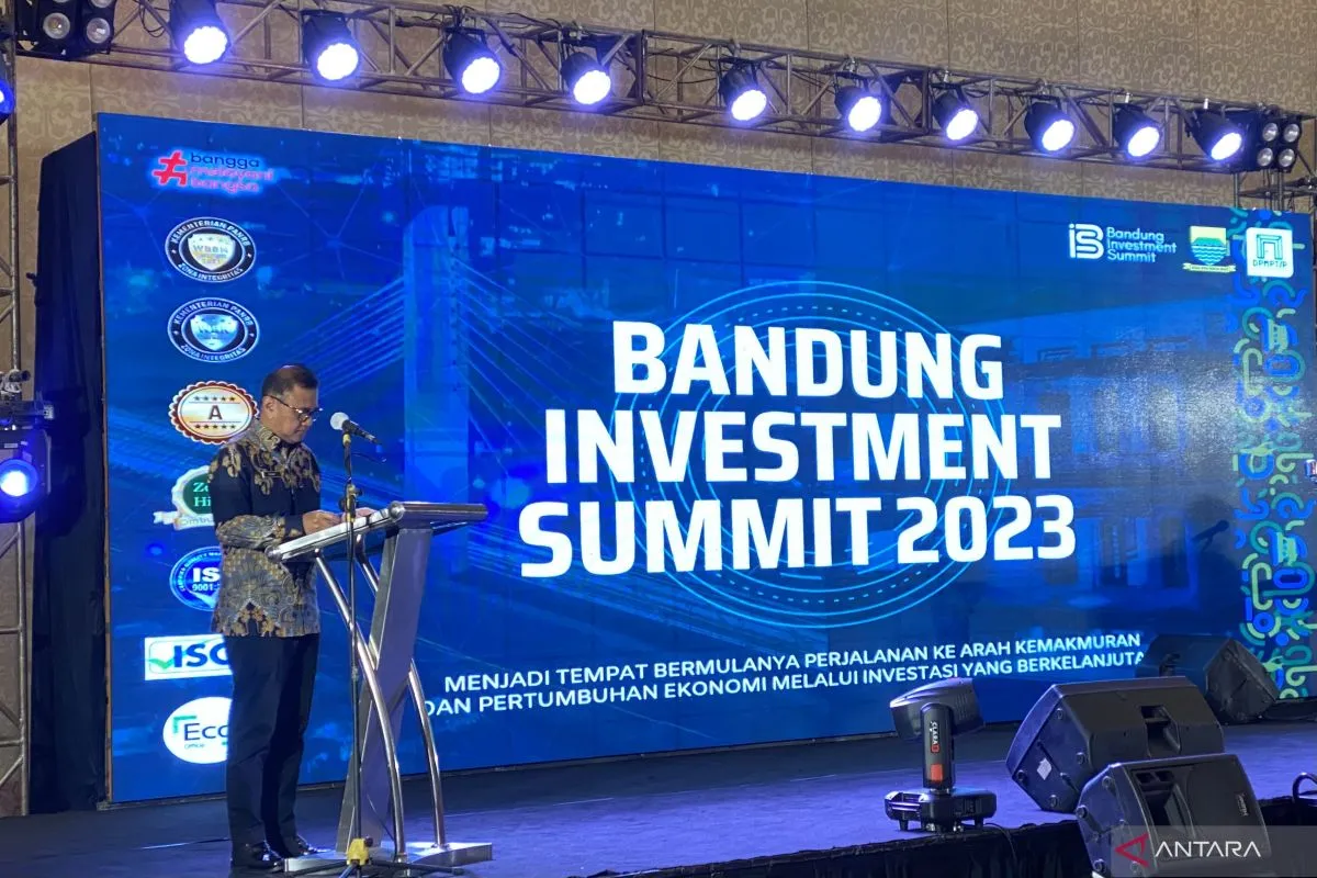 Kepala Dinas Penanaman Modal dan Pelayanan Terpadu Satu Pintu (DPMPTSP) Ronny Ahmad Nurudin saat memberikan sambutan pada kegiatan Bandung Investment Summit (BIS) di Trans Luxury Hotel, Bandung, Selasa (5/12/2023). (ANTARA/Rubby Jovan)