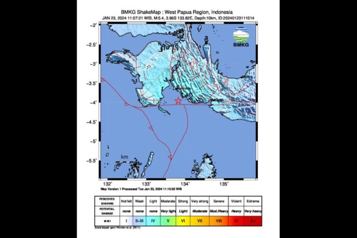 Barat daya Kaimana, Papua Barat, diguncang gempa