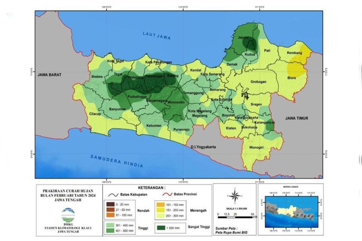 Curah hujan sangat tinggi di pegunungan tengah Jateng