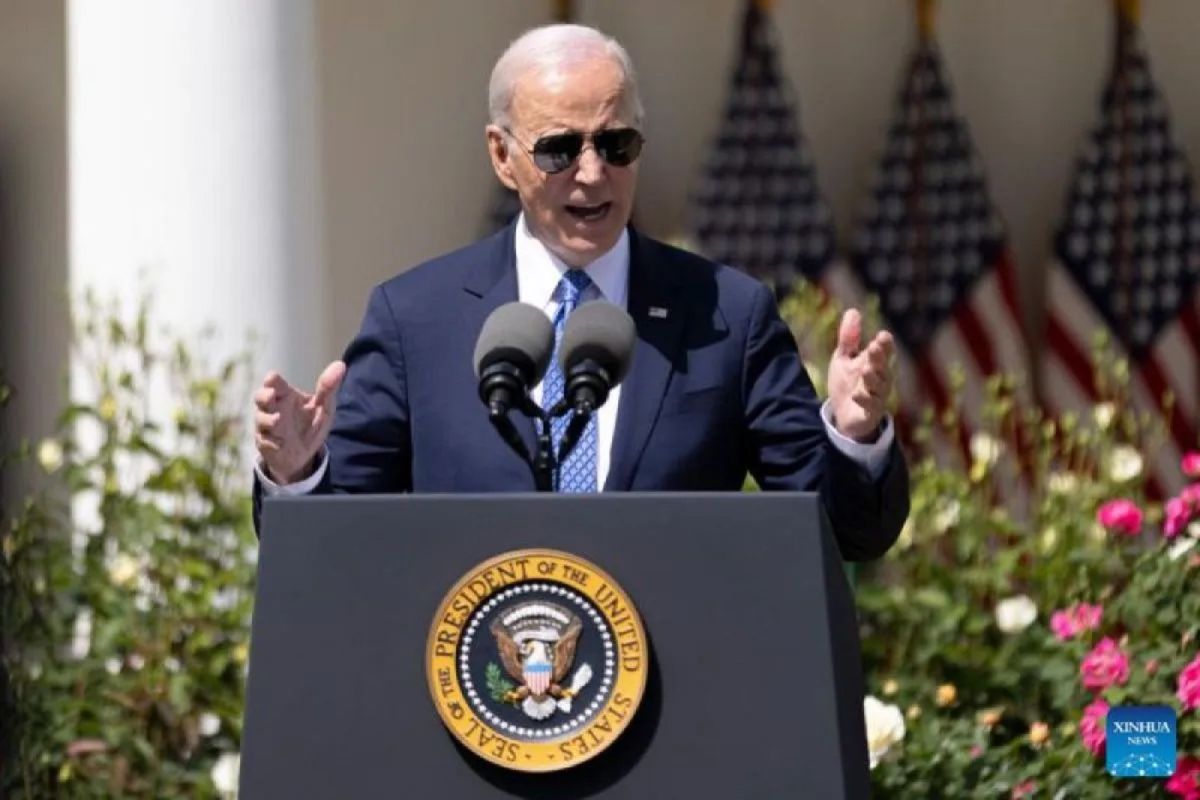 Arsip foto - Presiden AS Joe Biden menyampaikan pidato di Gedung Putih di Washington, D.C., Amerika Serikat (24/4/2023). ANTARA/Aaron Schwartz/Xinhua/tm.