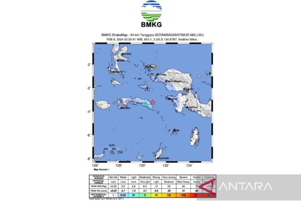 BMKG : Deformasi batuan lempeng timbulkan gempa magnitudo 5,1 di Seram Timur