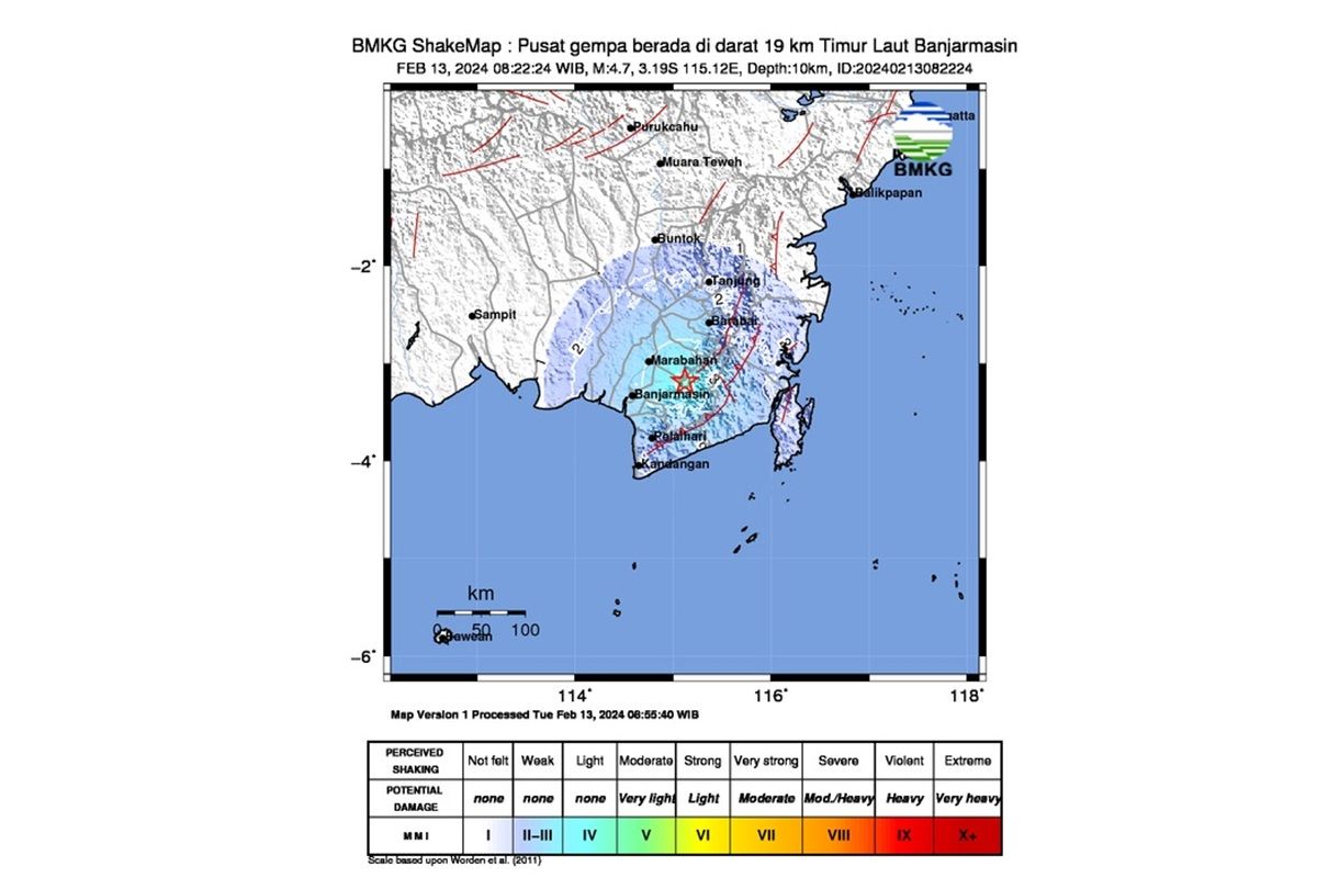 BMKG mencatat getaran gempa di Kalsel dirasakan sampai Kalteng