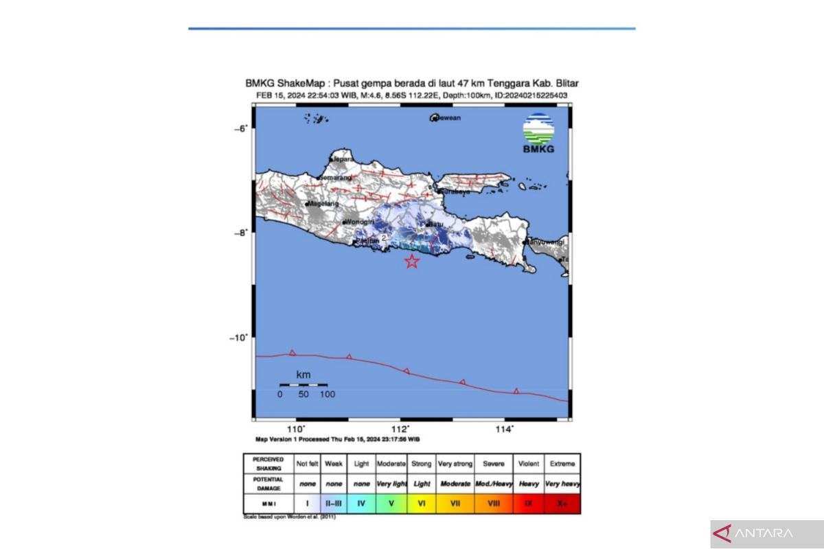 Blitar, Jatim, diguncang gempa