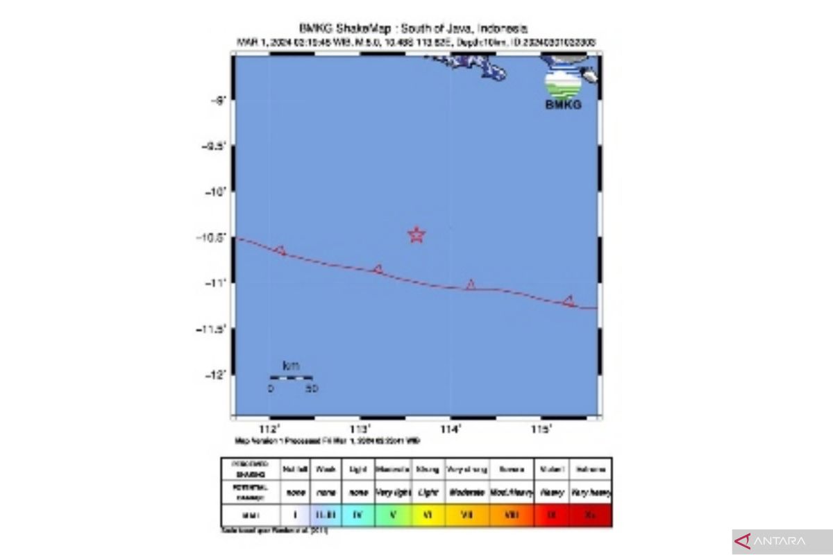 Gempa bumi berkekuatan magnitudo 5 dilaporkan terjadi di Jember