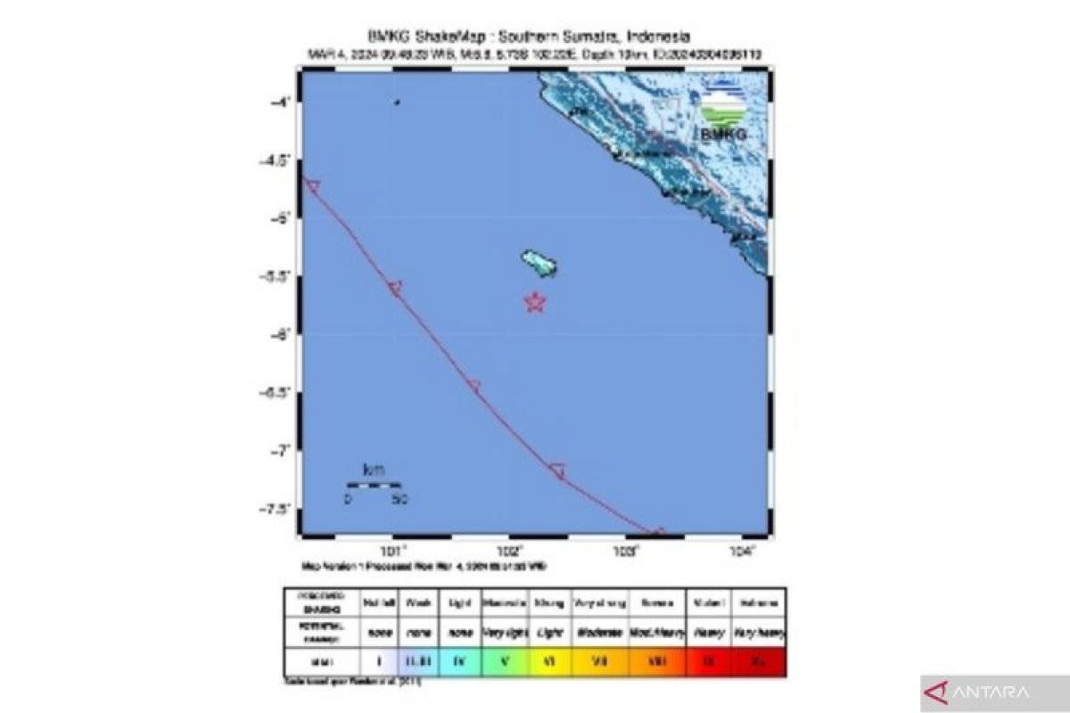 Bengkulu diguncang gempa berkekuatan magnitudo 5,6