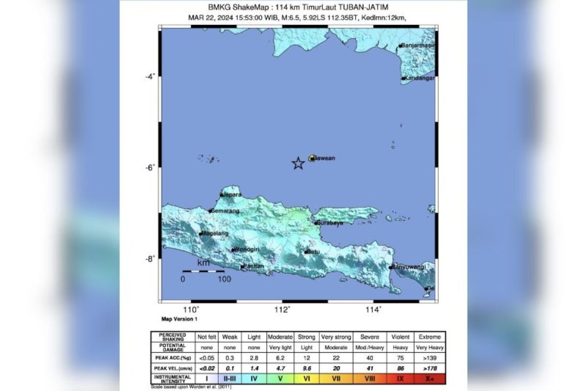 Gempa Tuban, Jawa Timue dirasakan hingga Semarang