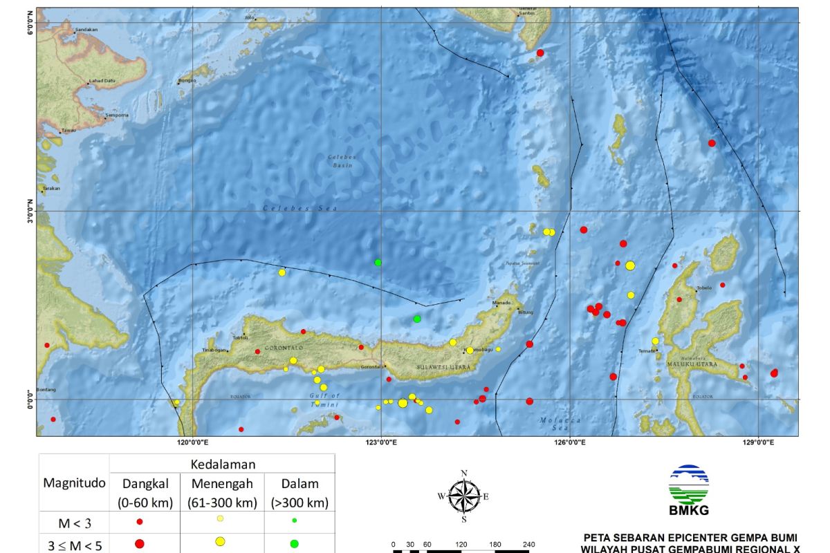 61 gempa bumi tektonik getarkan wilayah Sulut dalam sepekan