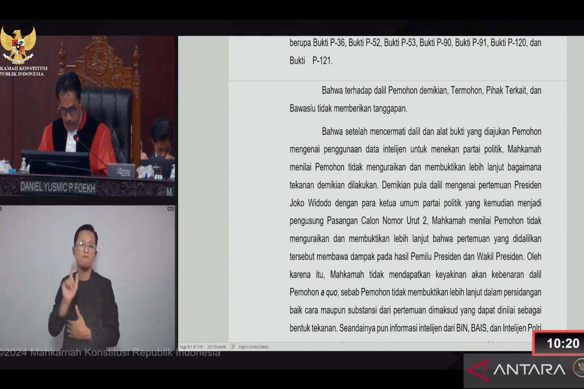 Dalil AMIN soal Jokowi "cawe-cawe" di Pilpres 2024 ditolak MK