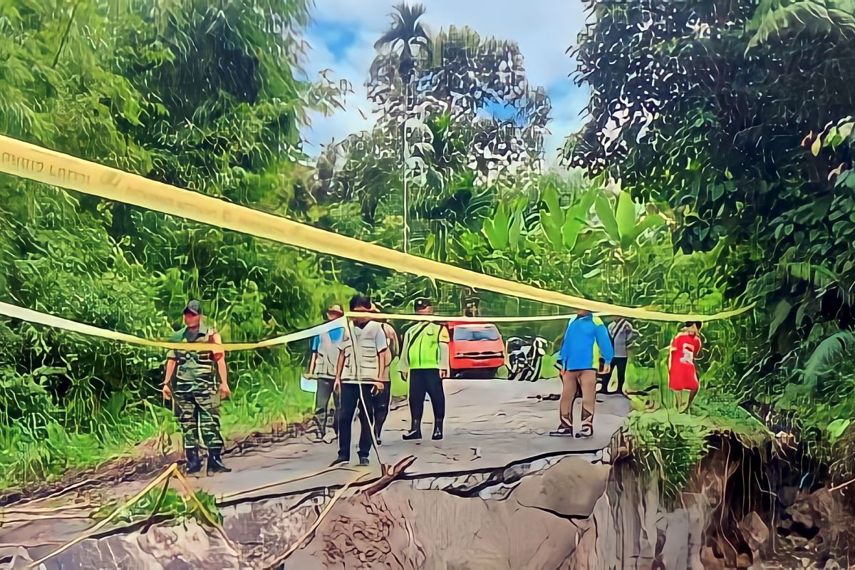 Jalan Tanjung Beringin  OKU Selatan amblas, kendaraan roda empat tak bisa melintas