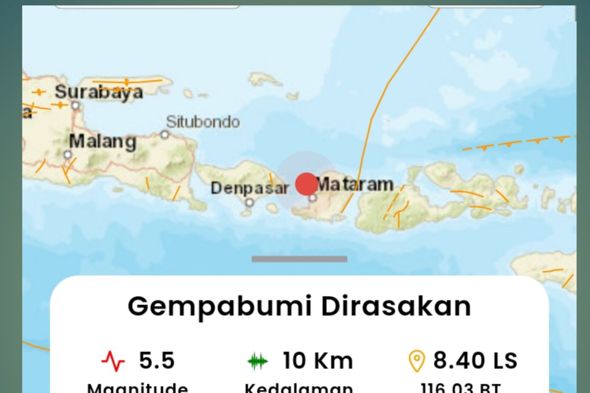 Kota Mataram diguncang gempa 5,5 M tidak berpotensi tsunami