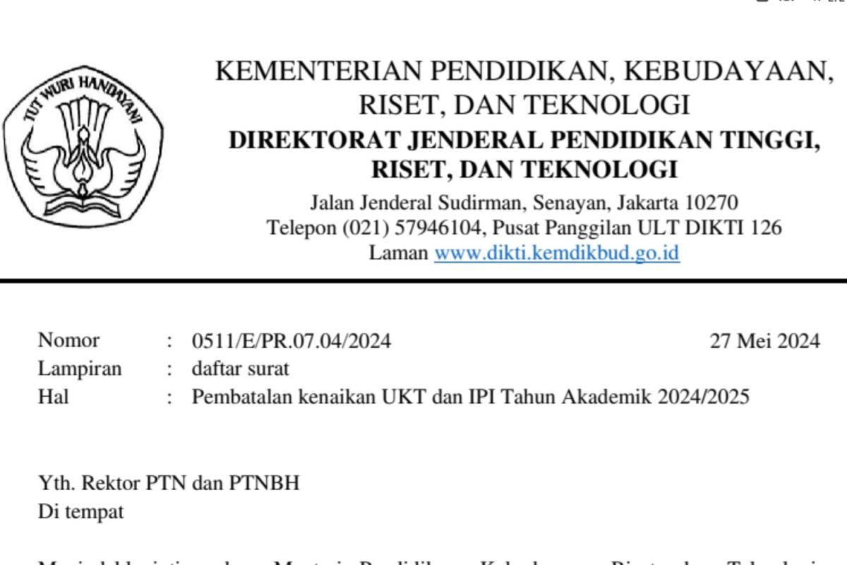 Kemendikbudristek cabut surat rekomendasi tarif UKT di PTN dan PTNBH