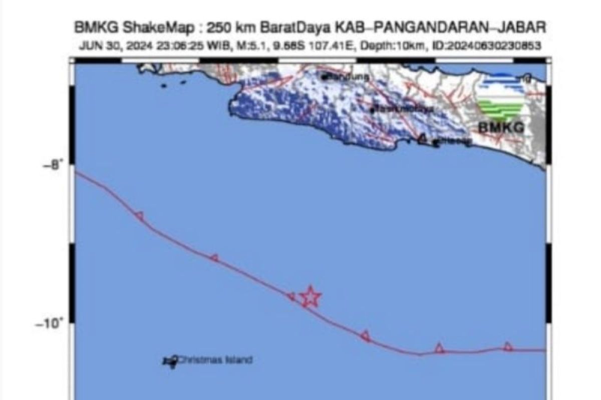 Gempa magnitudo 5,0 guncang Pangandaran Jawa Barat, Selasa malam