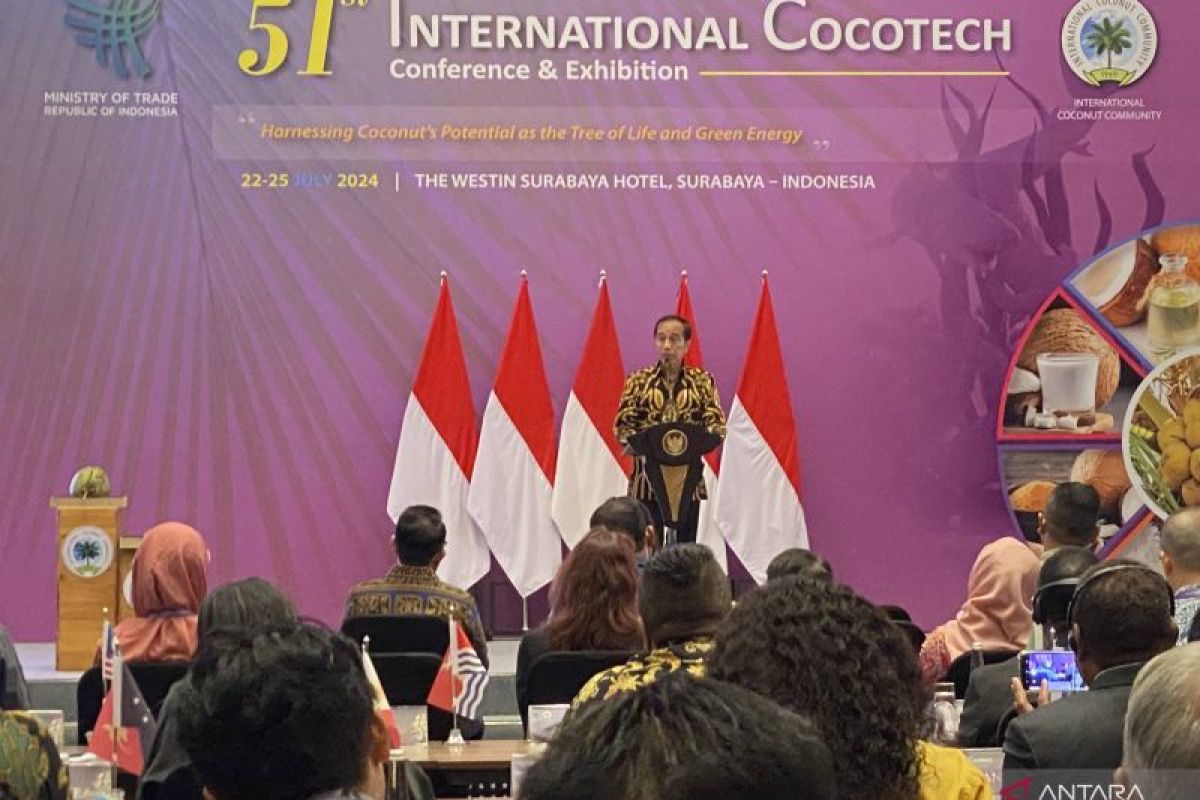 Presiden Jokowi mendorong pemanfaatan teknologi untuk hilirisasi komoditas kelapa di Indonesia