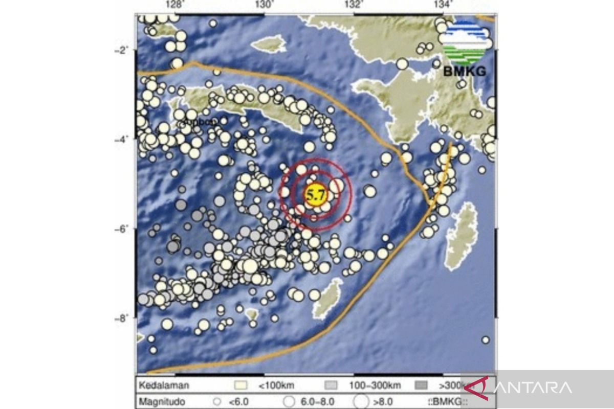 Maluku diguncang gempa 5,7 magnitudo, tak potensi tsunami