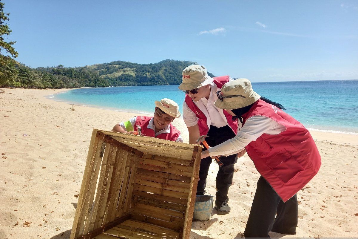 Relawan Bakti BUMN Batch VI Likupang buat tempat sampah di pantai