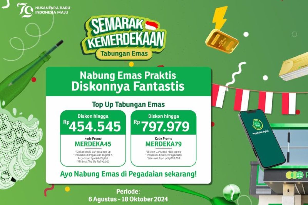 Pegadaian beri diskon "top up" Tabungan Emas sambut HUT Ke-79 RI