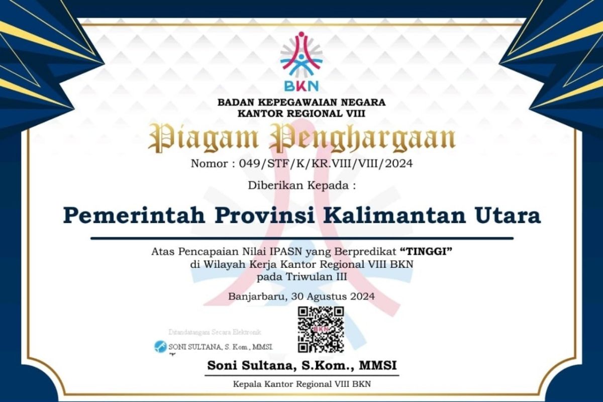 Kaltara Raih Penghargaan IPASN Tinggi, Gubernur Zainal Paliwang Apresiasi Kinerja ASN