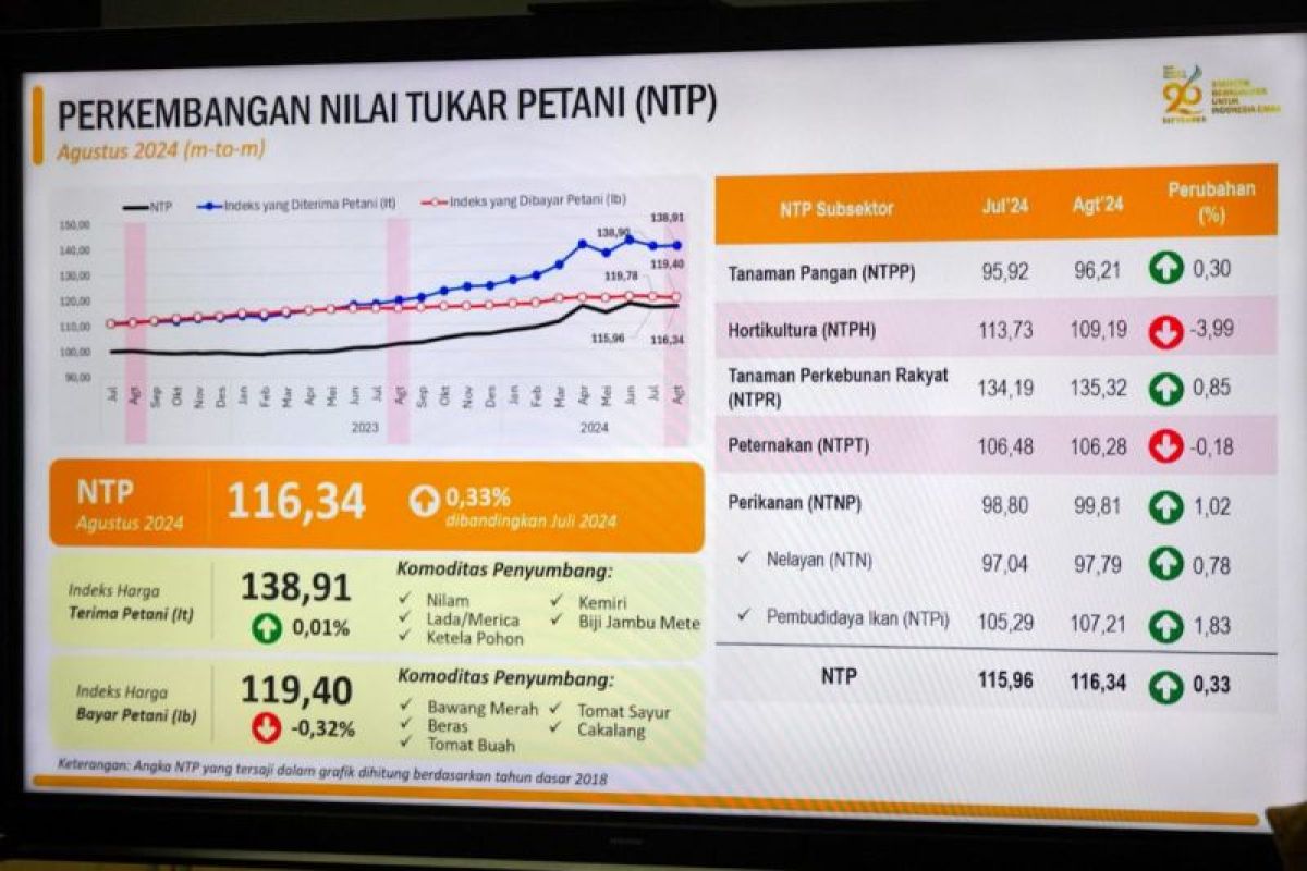 Nilai Tukar Petani Sultra naik 0,33 persen pada Agustus 2024