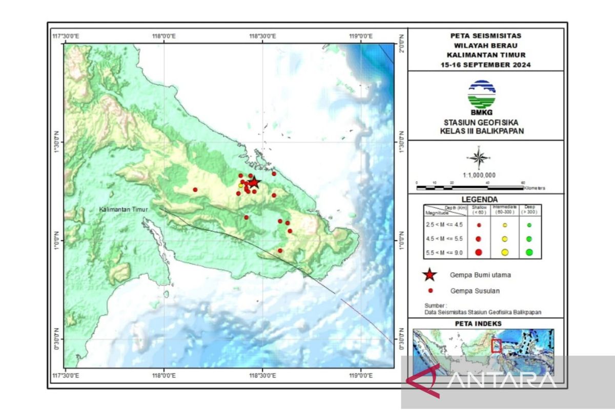 BMKGcatat 19 kali gempa susulan di Berau Kaltim