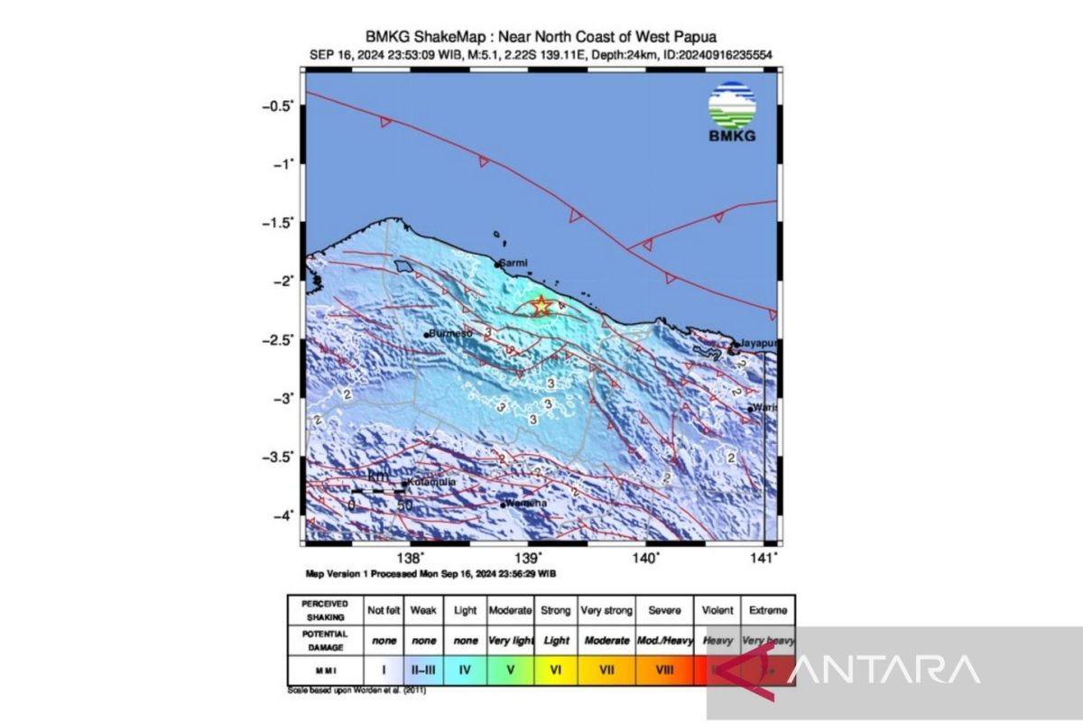 Gempa 5,1 magnitudo guncang Papua