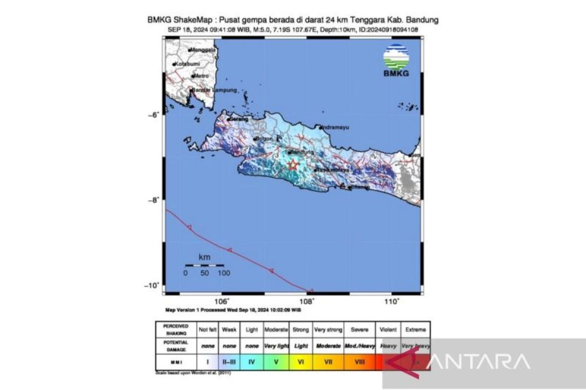 Bandung diguncang gempa 5 magnitudo berpusat di darat