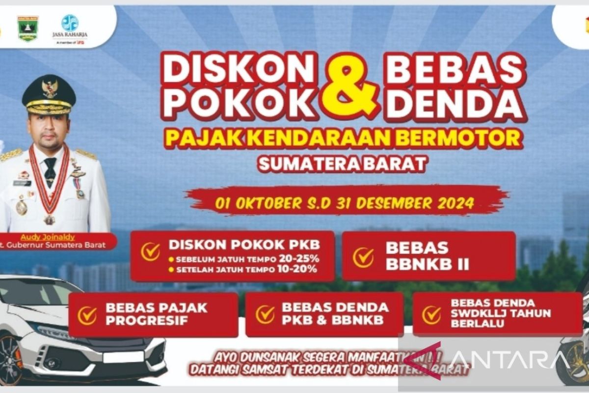 Pemprov Sumbar beri diskon pajak kendaraan pada Oktober-Desember 2024