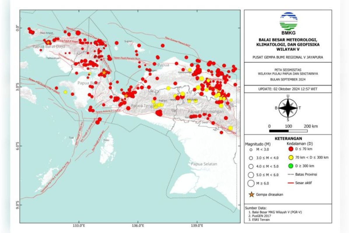 BMKG mencatat 368 gempa terjadi di Tanah Papua selama September 2024