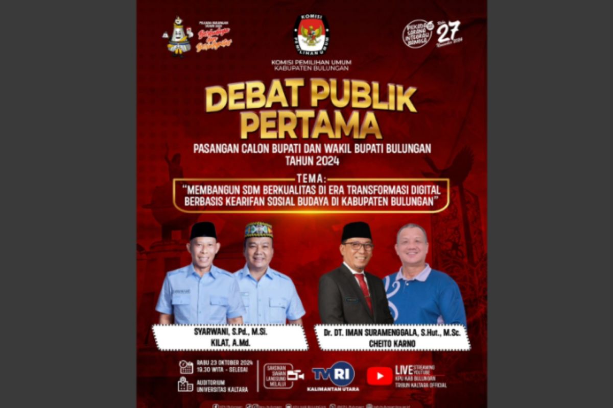 Debat Publik pertama Calon Bupati/Wakil Bupati Bulungan pada 23 Oktober 2024