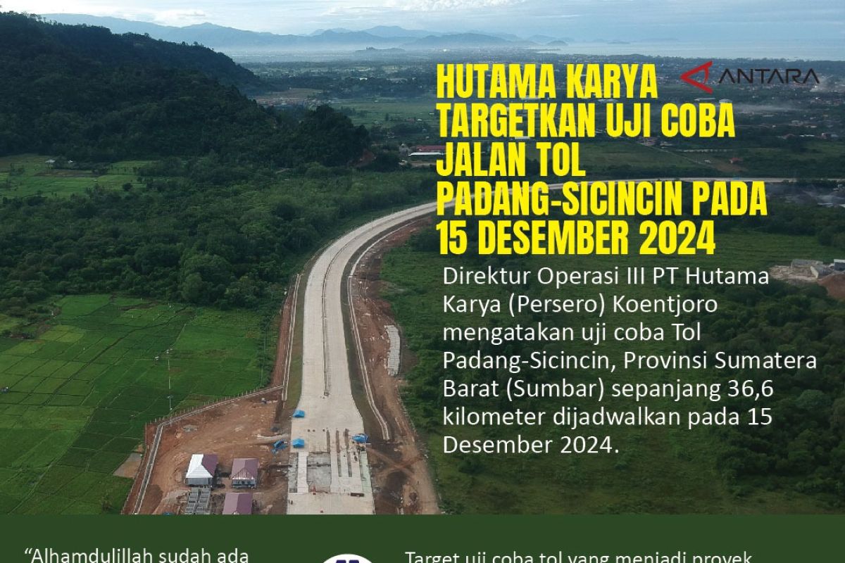 Hutama Karya targetkan uji coba Jalan Tol Padang-Sicincin  pada 15 Desember 2024