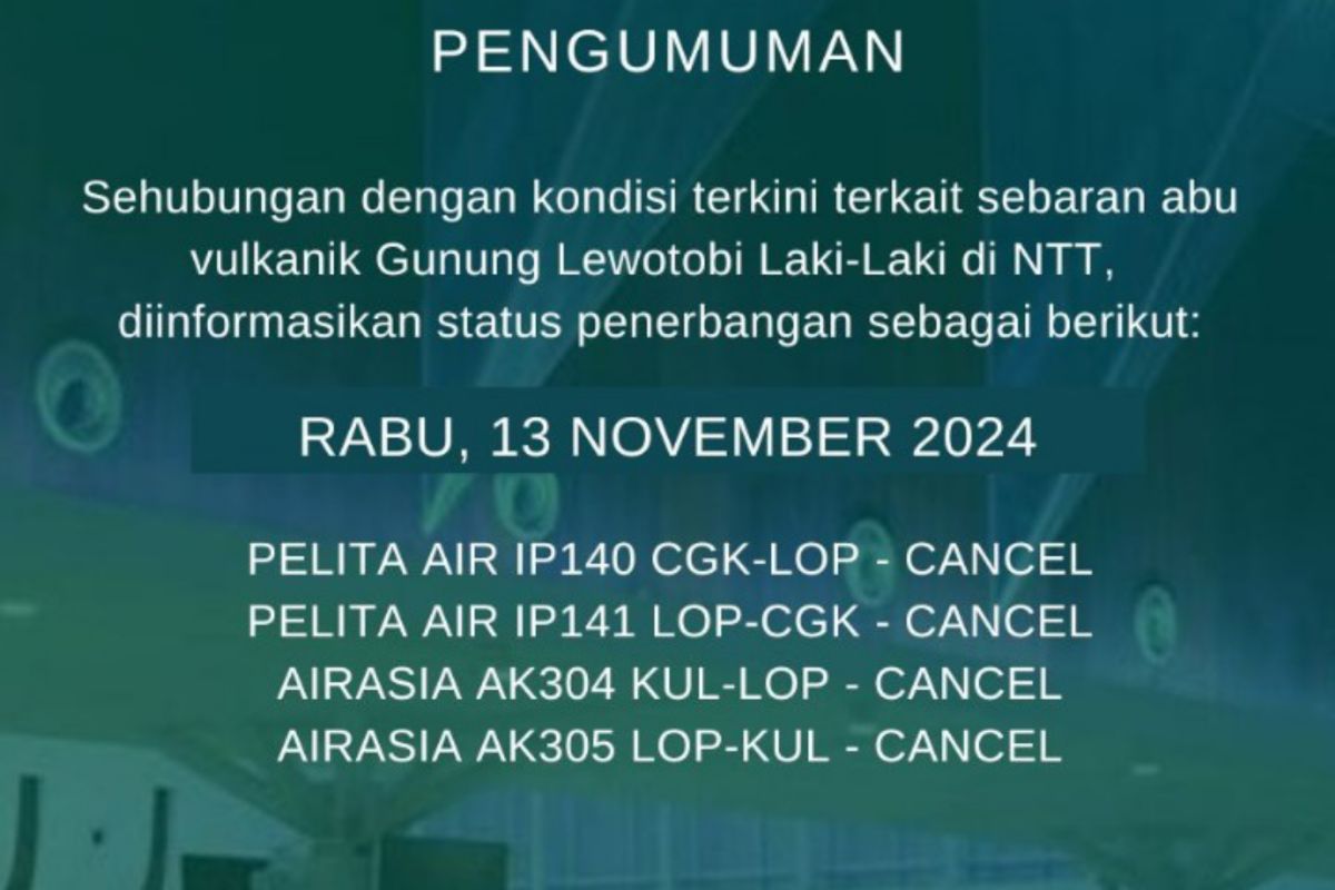 Dua rute penerbangan di Bandara Lombok batal dampak letusan Gunung Lewotobi