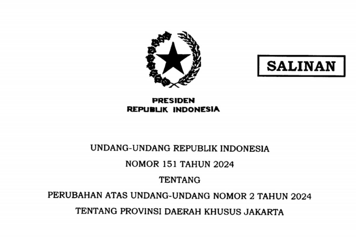 Prabowo teken UU perubahan nomenklatur jabatan Daerah Khusus Jakarta