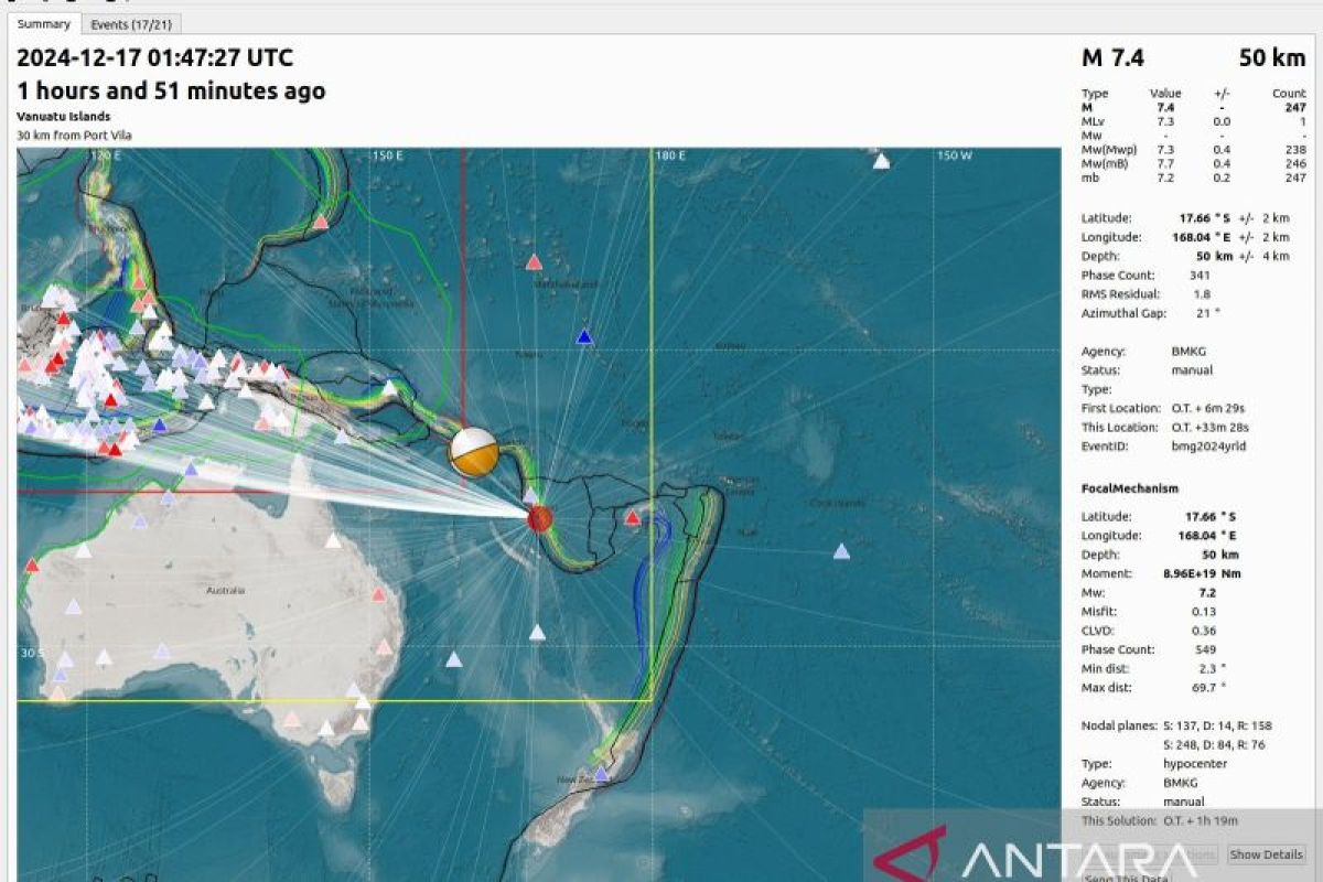 BMKG: Gempa M7,5 dan  tsunami di Vanuatu tidak berdampak ke Indonesia