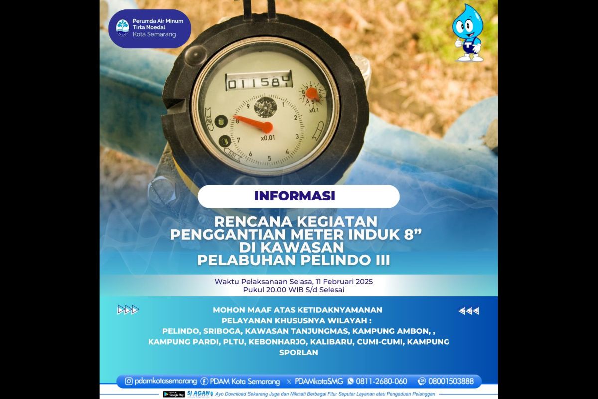 PDAM Semarang akan  ganti meter induk tekan kehilangan air