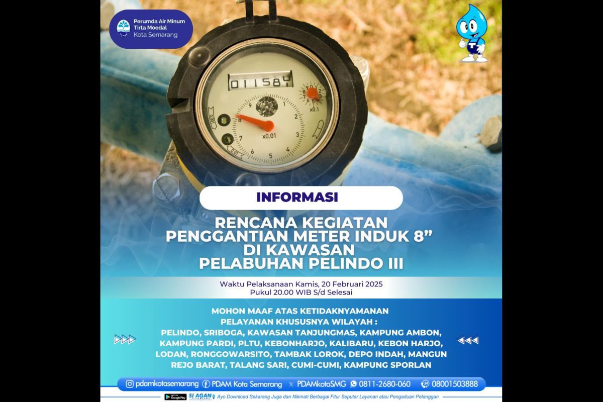 PDAM Semarang  jadwal ulang penggantian meter induk