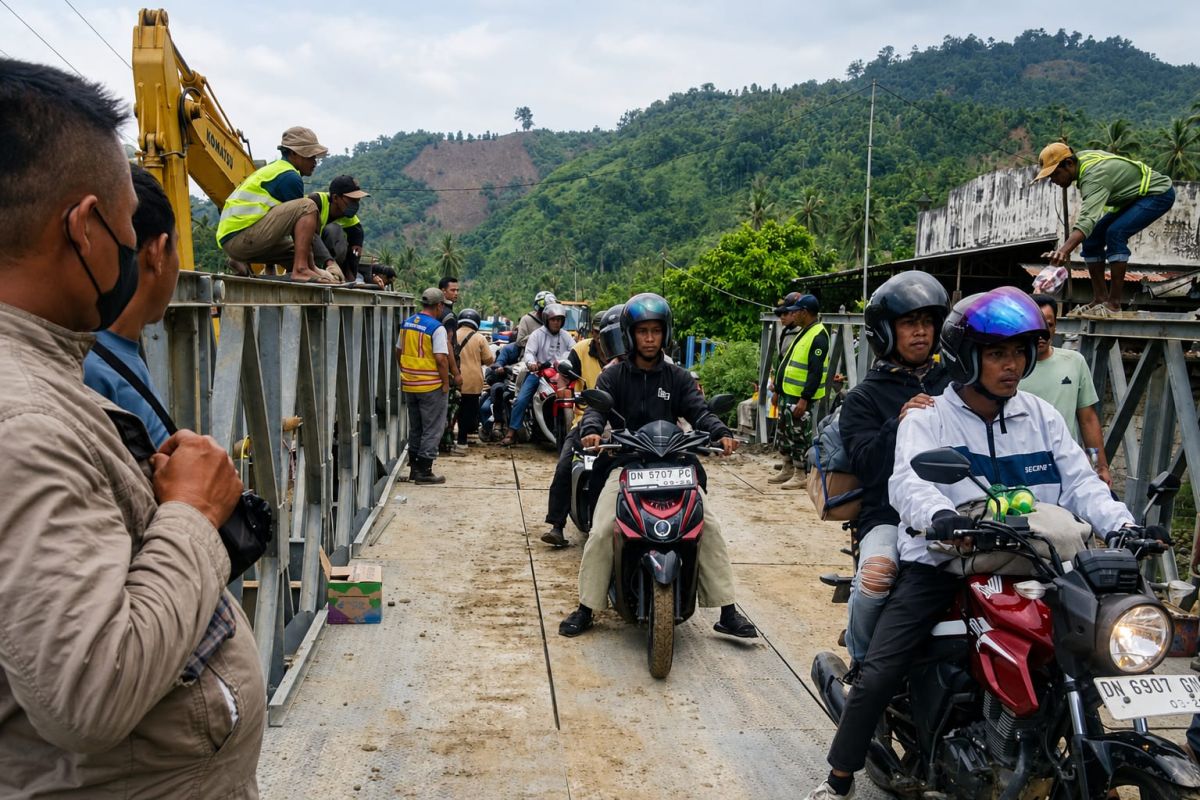 Jembatan Darurat Trans Sulawesi Parigi Moutong Batasi Beban 20 Ton