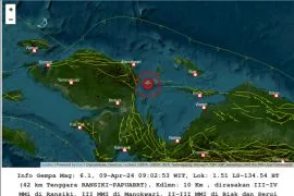 Gempa berkekuatan magnitudo 6,1 landa Ransiki tidak berpotensi tsunami