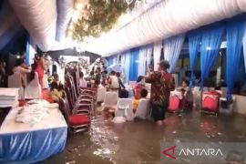 Warga Muara Angke gelar resepsi pernikahan saat banjir rob