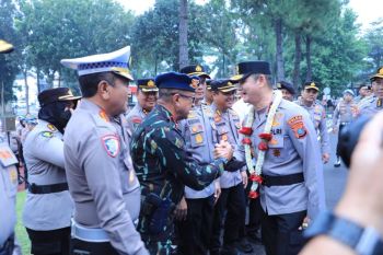 Brimob Polda Sumut turut sambut dan ikuti apel perdana Kapolda Sumut