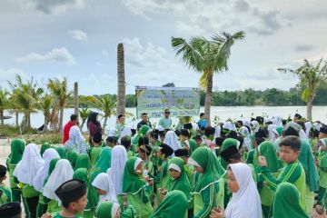 PT Timah bersama murid madrasah tanam mangrove di bekas tambang