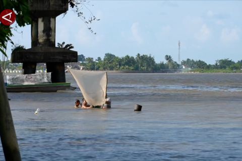 Menangguk ikan seruyuk, ikan sungai khas suku Dayak Kenyah