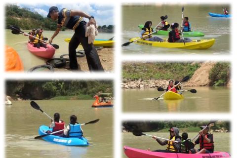 Menikmati perahu kano di Embung Pendem Magetan