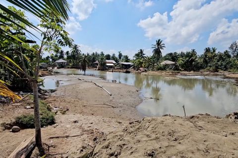 Mitigasi abrasi, warga Kuala Cangkoy timbun tanggul secara swadaya