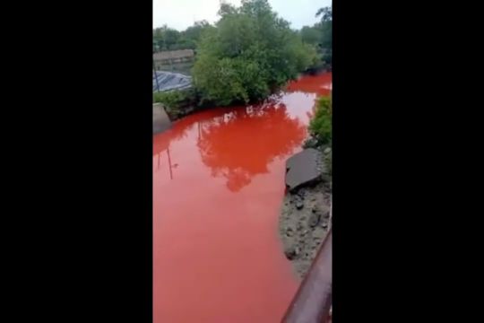 Sungai di Langsa Aceh berubah jadi merah, petugas ambil sampel